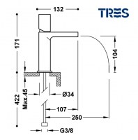 MONOMANDO LAVABO CAÑO CASCADA LIBRE LOFT TRES